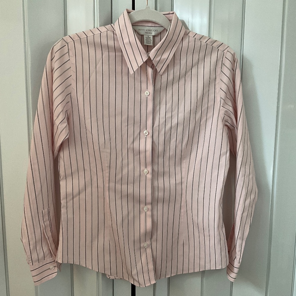 Petite Sophisticate Pink Dress Shirt with Gray Stripes